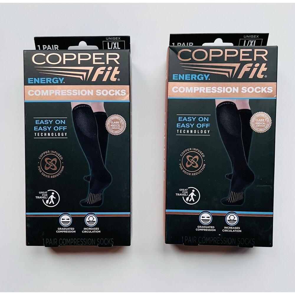 2 Pair Copper Fit Energy Compression Socks Size L/XL NEW